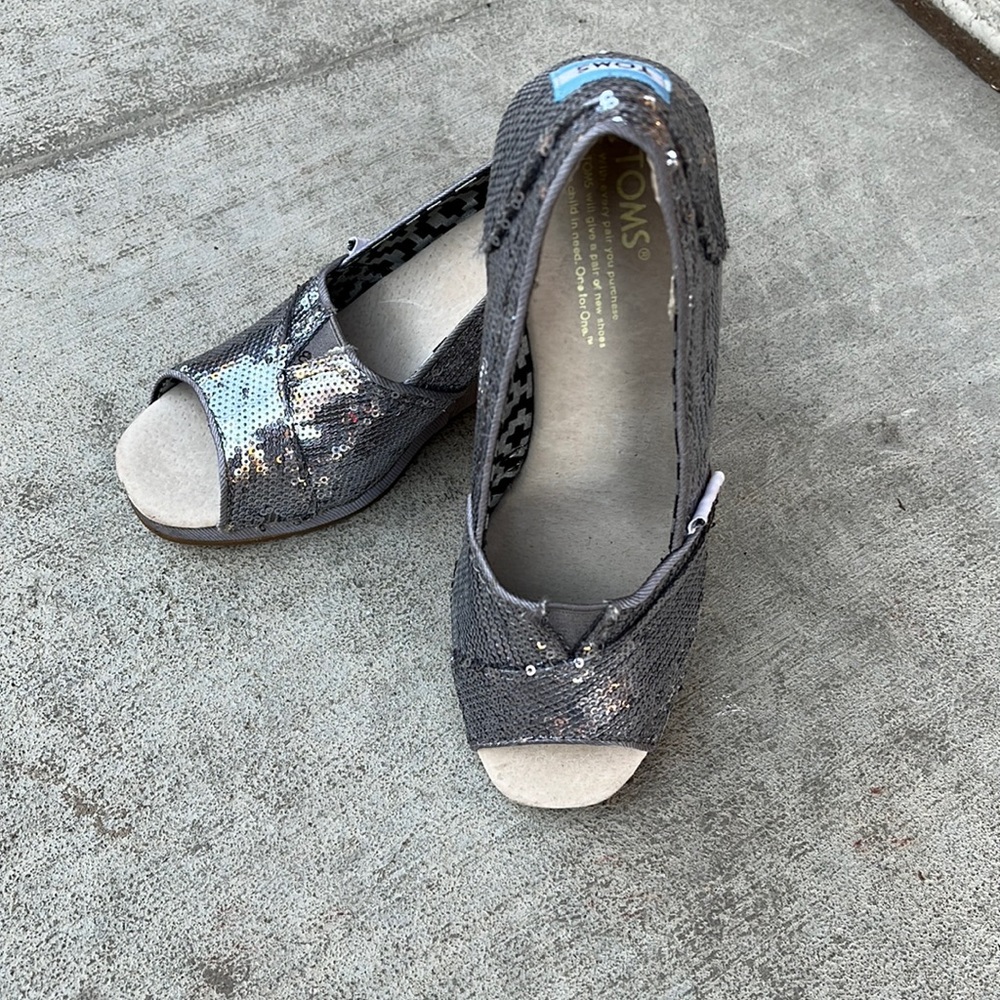 Toms Pewter Sequins Wedges